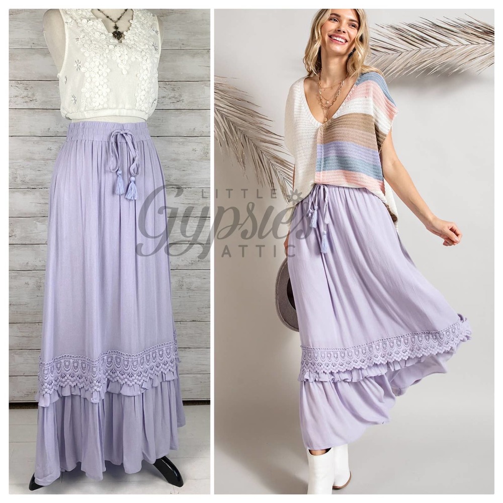Lilac Tassel Belt Layered Hem Maxi Skirt - Picture 7 of 8